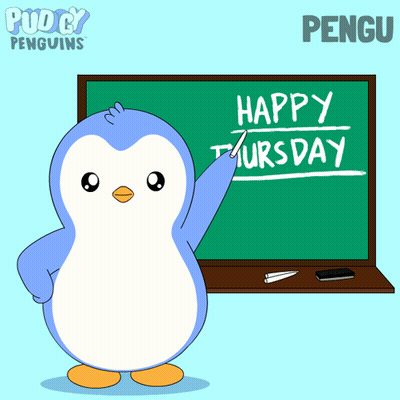 Penguin In Front Of Blackboard Saying Happy Thursday GIF