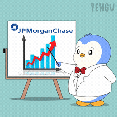 Penguin In Front Of JPMorgan Chase Board GIF