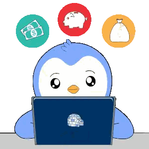 Penguin In Front Of Laptop With Money Icons Sticker