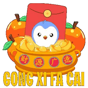 Penguin In Gold Pot Gong Xi Fa Cai Sticker