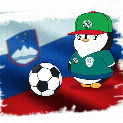 Penguin In Green Hat And Slovenia Shirt With Soccer Ball GIF