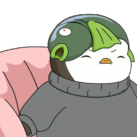 Penguin In Green Helmet And Sweater Sticker
