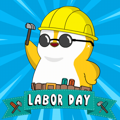 Penguin In Hard Hat Holding Hammer Labor Day GIF