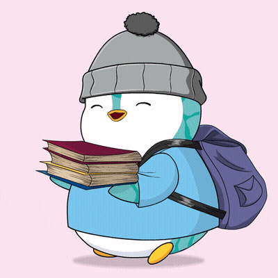 Penguin In Hat And Backpack Holding Books GIF