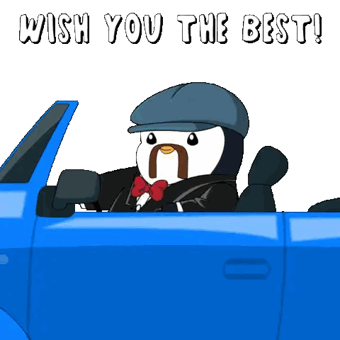 Penguin In Hat And Bow Tie Driving Blue Car Sticker
