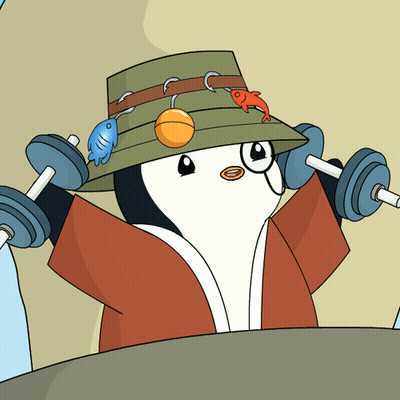 Penguin in Hat and Kimono Lifting Dumbbells