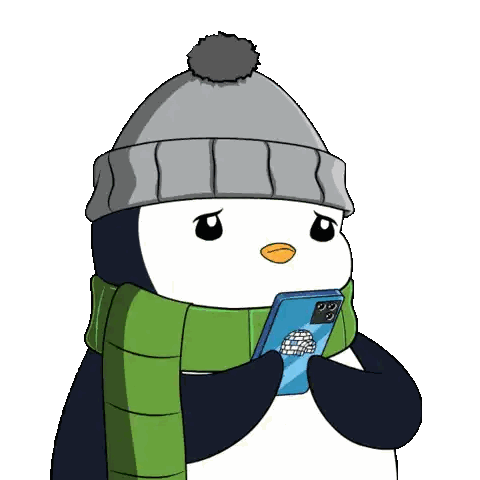 Penguin In Hat And Scarf Holding Cellphone Sticker