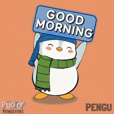 Penguin In Hat And Scarf Holding Good Morning Sign GIF
