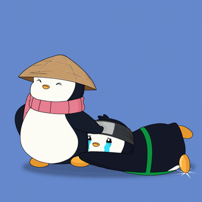 Penguin In Hat And Scarf Next To Ninja Penguin GIF