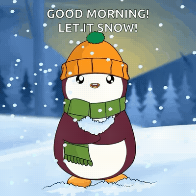 Penguin In Hat And Scarf Saying Good Morning Let It Snow GIF
