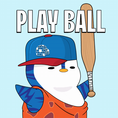 Penguin In Hat Holding Baseball Bat Saying Play Ball GIF