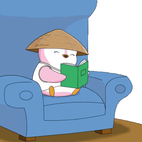 Penguin In Hat Reading Book Sticker