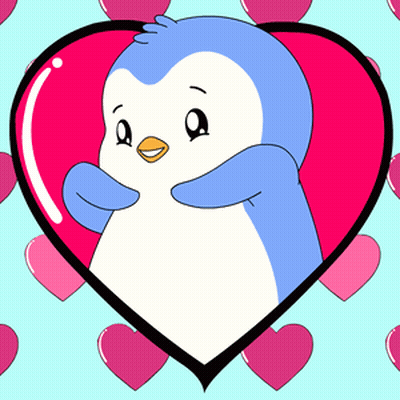Penguin In Heart Surrounded By Hearts GIF