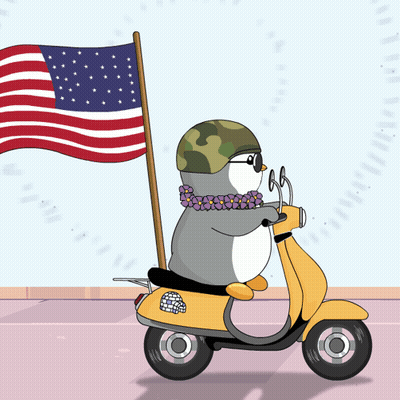 Penguin In Helmet And Sunglasses Riding Scooter With American Flag GIF