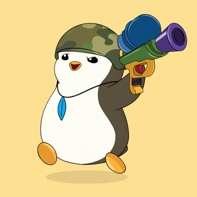 Penguin In Helmet And Tie Holding Toy Gun GIF