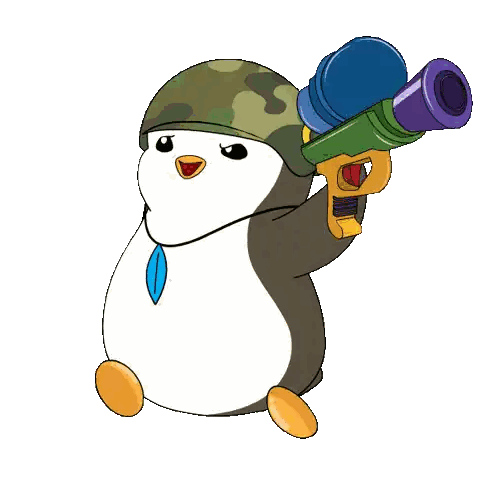 Penguin In Helmet And Tie Holding Water Gun Sticker