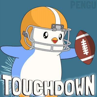 Penguin In Helmet Holding Football Saying Touchdown GIF
