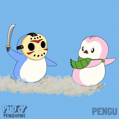 Penguin In Jason Voorhees Mask Holding Sword Next To Scarf Penguin GIF