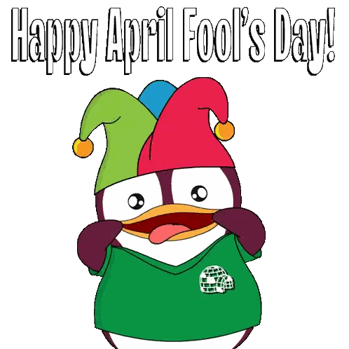 Penguin In Jester Hat And Green Shirt Happy April Fools Sticker