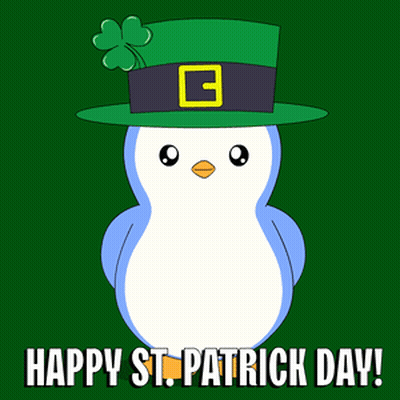 Penguin In Leprechaun Hat Holding Shamrock Happy St. Patrick Day GIF