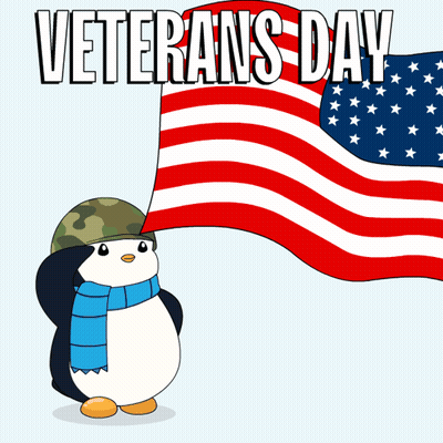 Penguin In Military Hat Scarf Saluting American Flag GIF