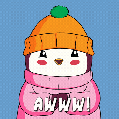 Penguin In Orange Hat And Pink Sweater Says Awww GIF