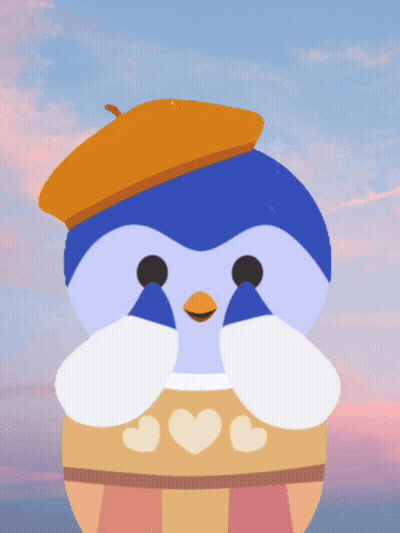 Penguin In Orange Hat And Sweater With Hearts GIF