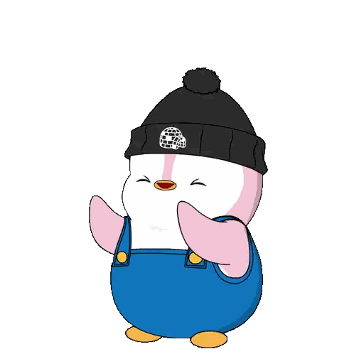 Penguin In Overalls And Hat Saying Ha Ha Sticker