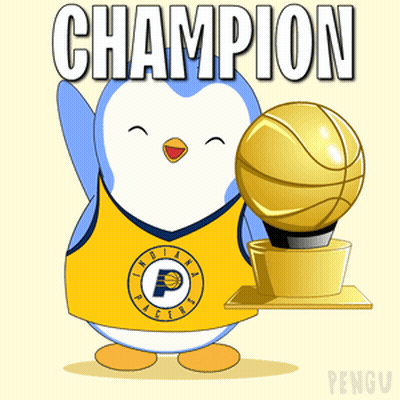 Penguin In Pacers Jersey Holding Champion Trophy GIF
