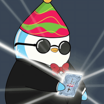 Penguin In Party Hat And Sunglasses Holding Vibes Card GIF