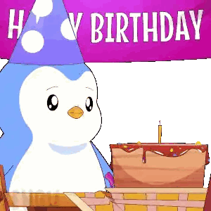 Penguin In Party Hat Birthday Cake Sticker