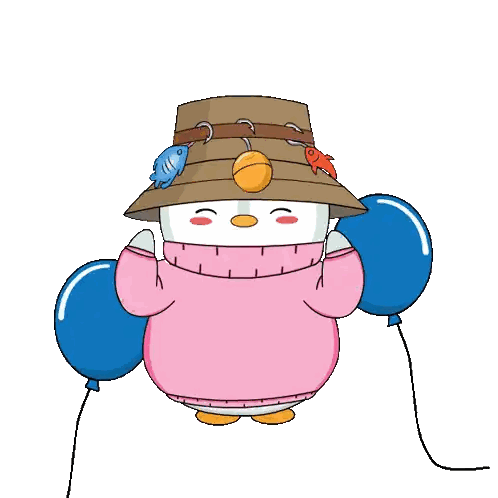Penguin In Pink Sweater Holding Blue Happy Birthday Balloons Sticker