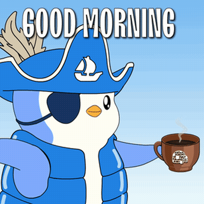 Penguin In Pirate Hat And Eye Patch Holding Coffee GIF