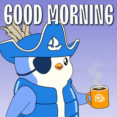 Penguin In Pirate Hat Holding Coffee GIF