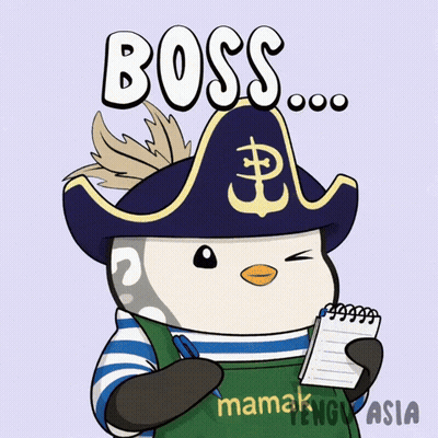 Penguin In Pirate Hat Holding Notepad Saying Boss GIF