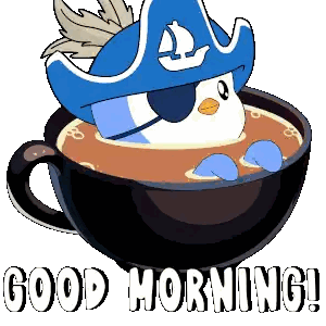 Penguin In Pirate Hat Sitting In Coffee Sticker