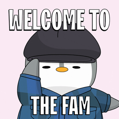 Penguin In Plaid Shirt And Black Hat Saying Welcome To The Fam GIF