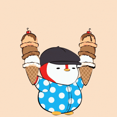 Penguin In Polka Dot Shirt Holding Two Ice Cream Cones GIF