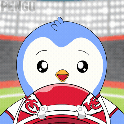 Penguin In Red And White Uniform With KC GIF
