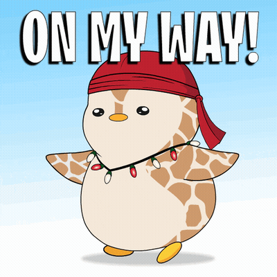Penguin In Red Bandana And Christmas Lights Saying On My Way GIF
