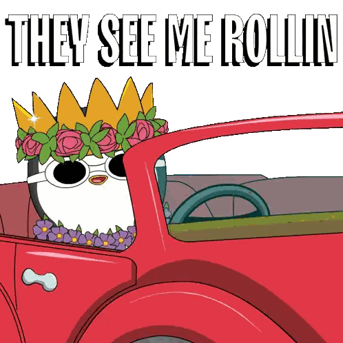 Penguin In Red Car They See Me Rollin Sticker