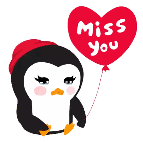 Penguin In Red Hat Holding Miss You Balloon Sticker