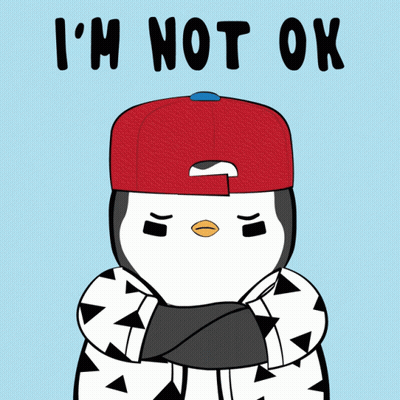 Penguin In Red Hat Saying I'm Not Ok GIF