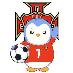 Penguin In Red Shirt Number 7 Holding Soccer Ball Sticker