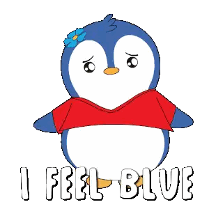 Penguin In Red Shirt With Flower Says I Feel Blue Sticker
