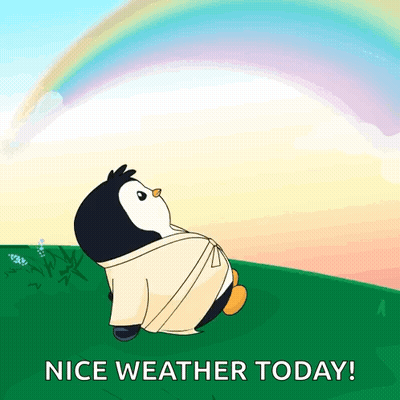 Penguin In Robe Looking At Rainbow Nice Weather GIF