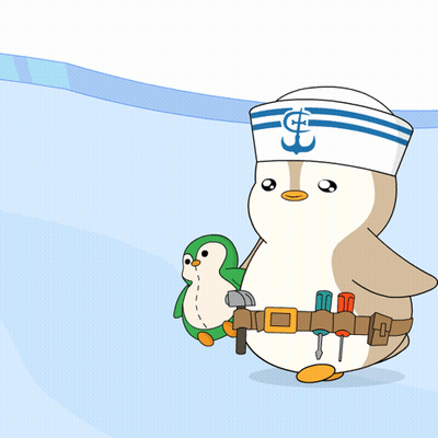 Penguin In Sailor Hat Holding Green Penguin GIF