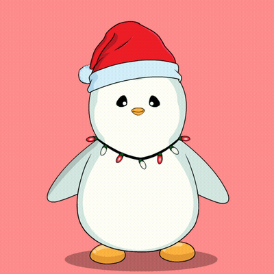 Penguin In Santa Hat And Christmas Lights GIF