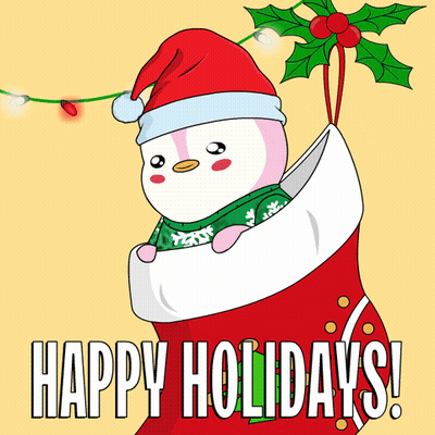 Penguin In Santa Hat And Christmas Stocking Happy Holidays GIF