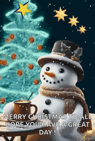 Penguin In Santa Hat And Sweater With Christmas Tree And Gifts GIF
